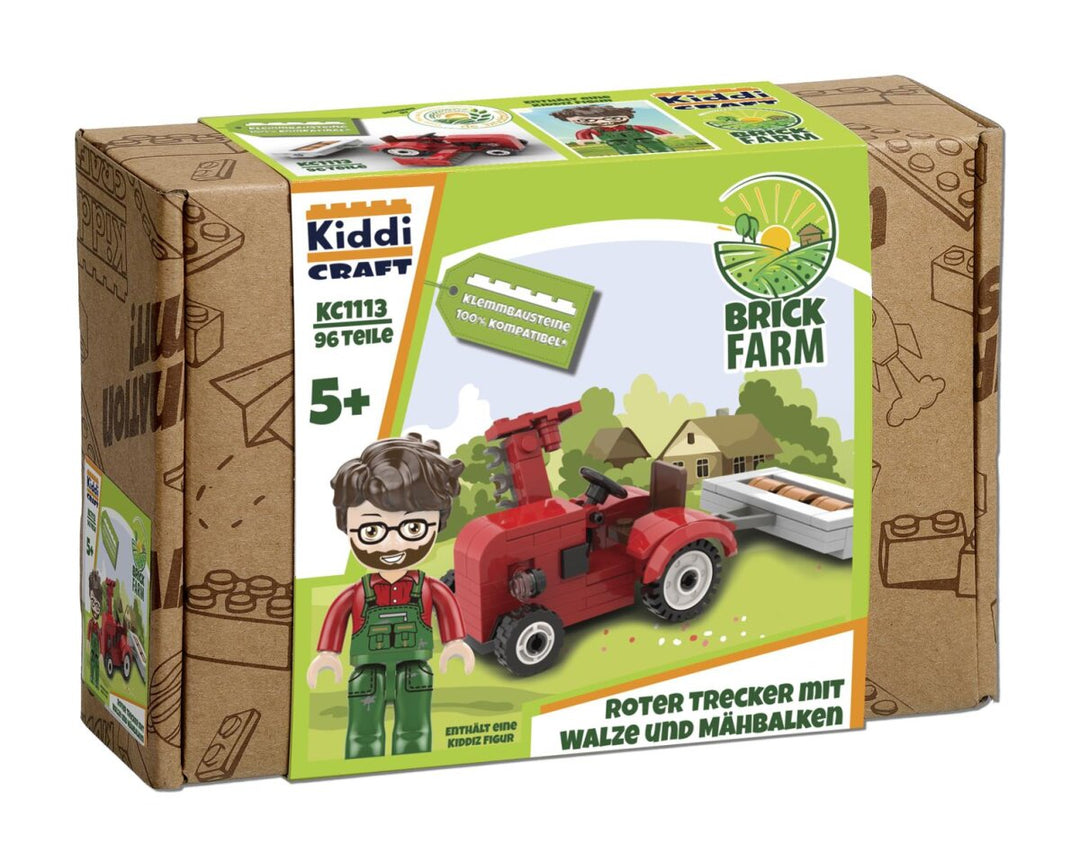 Kiddicraft Roter Trecker mit Walze und Mähbalken
